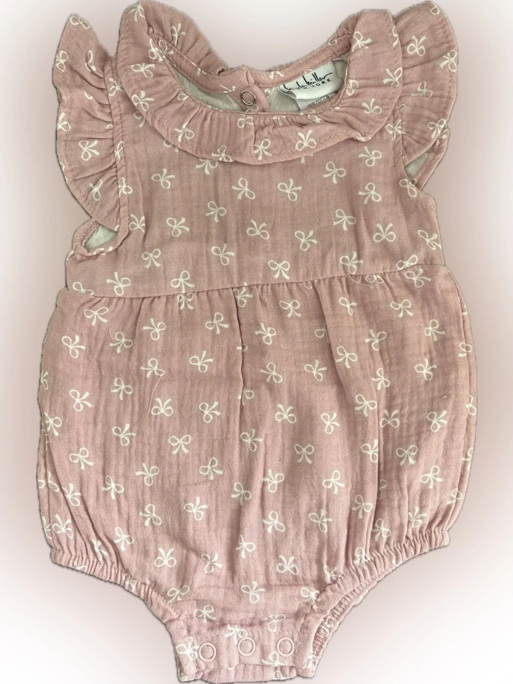 NWOT Nicole Miller Sleeveless Bubble Bodysuit Pink White Bows Ruffle Details